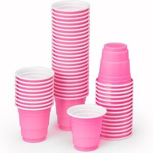 Party Decorations Pink Plastic Shot Glasses - 50 Matte Disposable 2 oz Cups | Ba